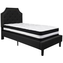 Flash Furniture SL-BM-5-GG Twin Size Tufted Upholstered Platform Bed, Black Fabric with Pocket Spring Mattress