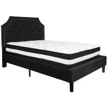 Flash Furniture SL-BM-6-GG Full Size Tufted Upholstered Platform Bed, Black Fabric with Pocket Spring Mattress