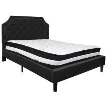 Flash Furniture SL-BM-7-GG Queen Size Tufted Upholstered Platform Bed, Black Fabric with Pocket Spring Mattress