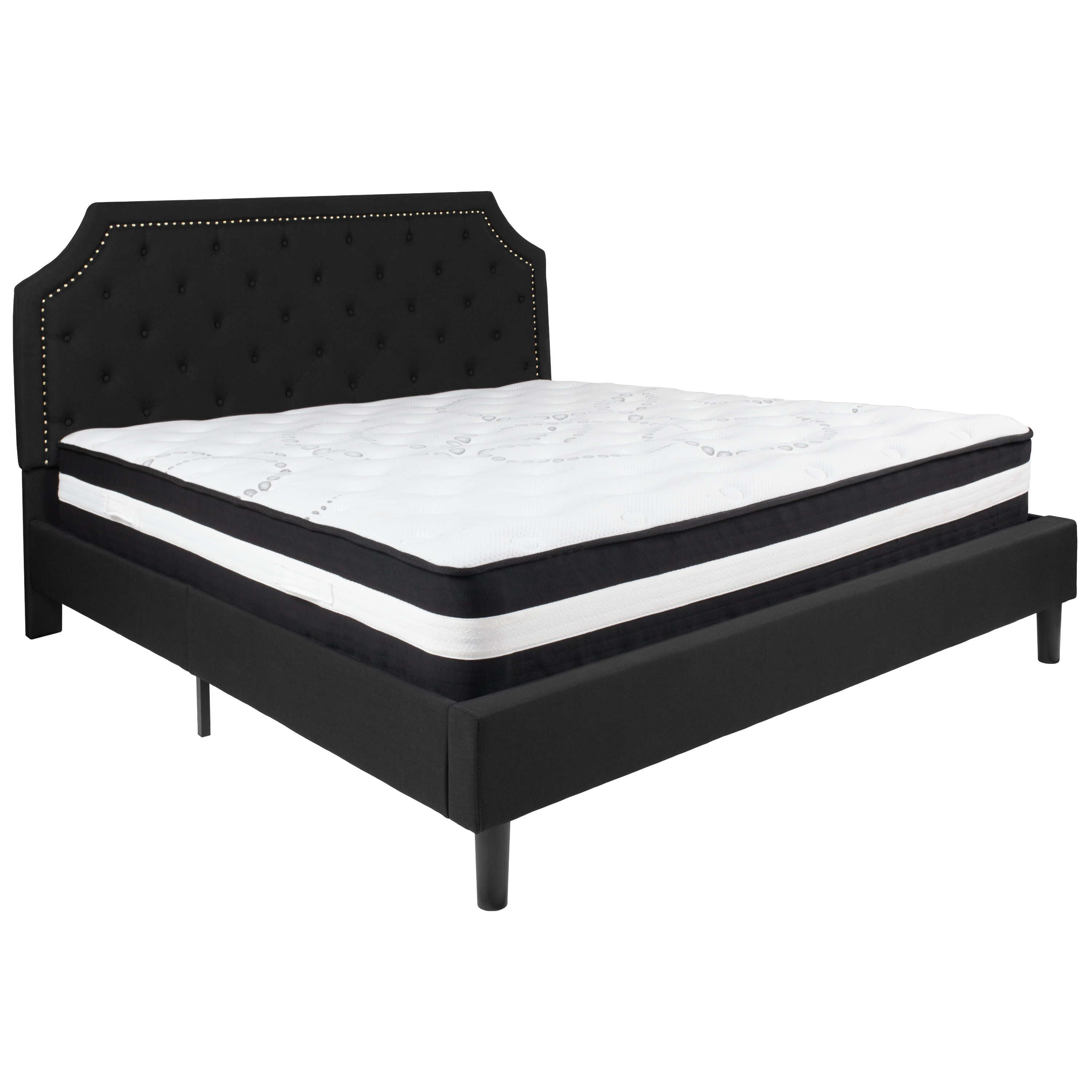 Flash Furniture SL-BM-8-GG King Size Tufted Upholstered Platform Bed, Black Fabric with Pocket Spring Mattress