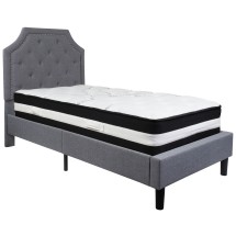 Flash Furniture SL-BM-9-GG Twin Size Tufted Upholstered Platform Bed, Light Gray Fabric with Pocket Spring Mattress