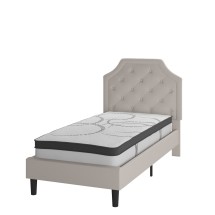 Flash Furniture SL-BM10-1-GG Twin Size Tufted Upholstered Platform Bed, Beige Fabric with 10&quot; Pocket Spring Mattress