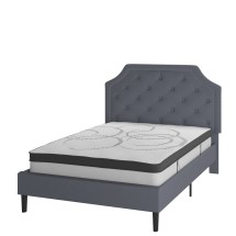 Flash Furniture SL-BM10-10-GG Full Size Tufted Upholstered Platform Bed, Light Gray Fabric with 10&quot; Pocket Spring Mattress