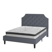 Flash Furniture SL-BM10-11-GG Queen Size Tufted Upholstered Platform Bed, Light Gray Fabric with 10&quot; Pocket Spring Mattress