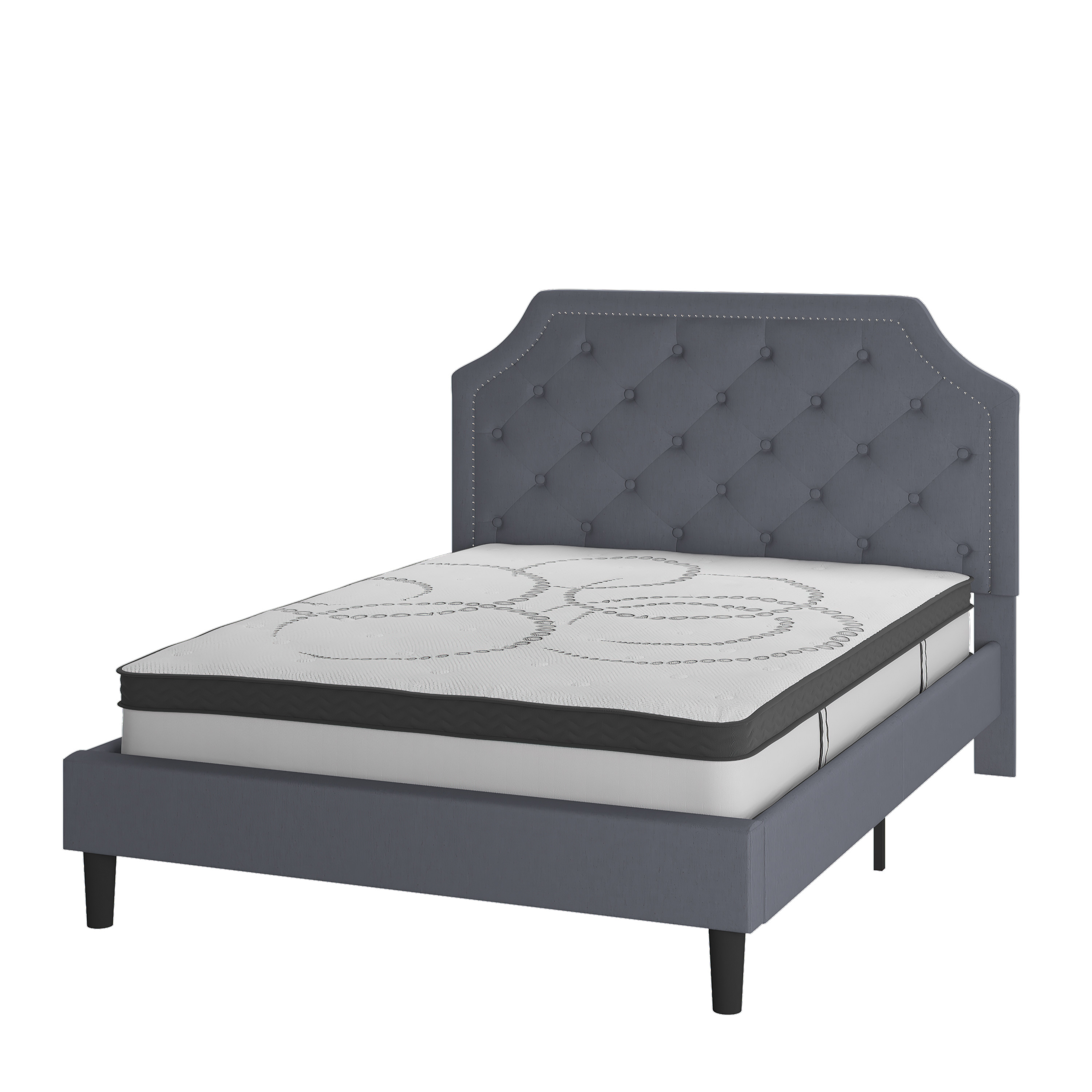 Flash Furniture SL-BM10-11-GG Queen Size Tufted Upholstered Platform Bed, Light Gray Fabric with 10" Pocket Spring Mattress