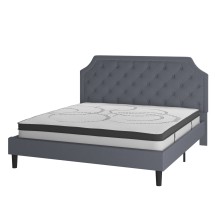 Flash Furniture SL-BM10-12-GG King Size Tufted Upholstered Platform Bed, Light Gray Fabric with 10" Pocket Spring Mattress