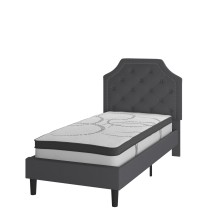 Flash Furniture SL-BM10-13-GG Twin Size Tufted Upholstered Platform Bed, Dark Gray Fabric with 10&quot; Pocket Spring Mattress