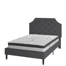 Flash Furniture SL-BM10-14-GG Full Size Tufted Upholstered Platform Bed, Dark Gray Fabric with 10&quot; Pocket Spring Mattress