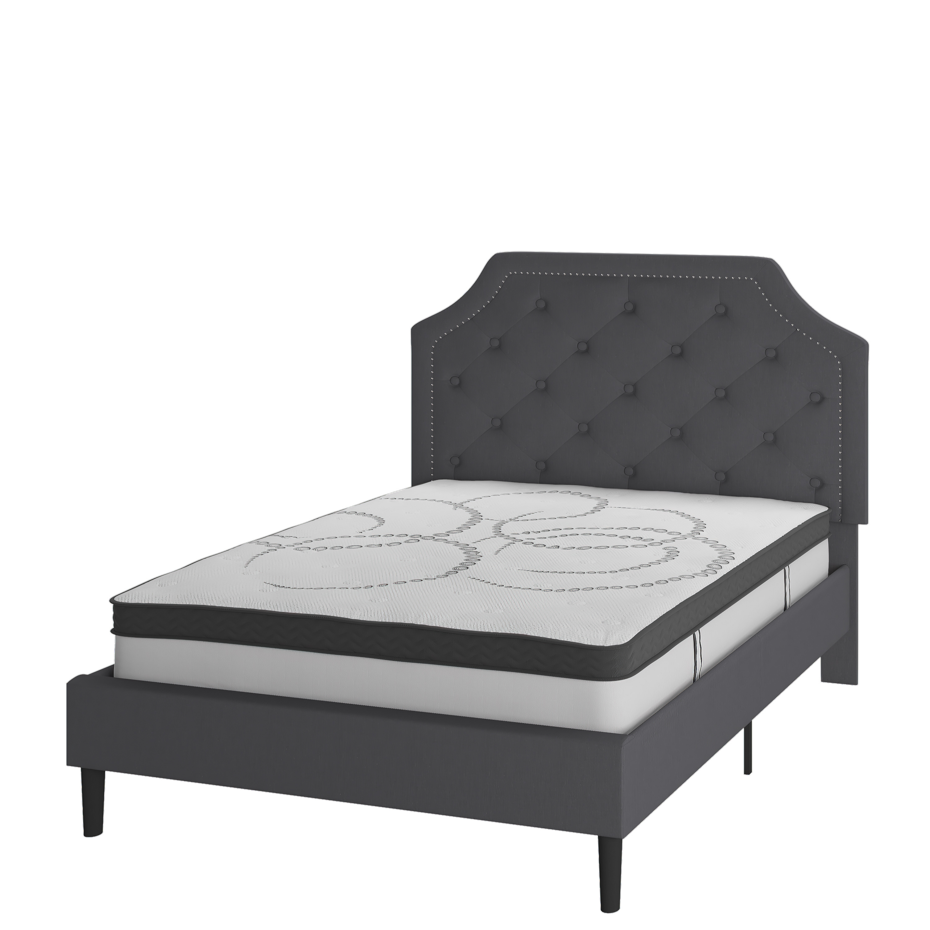 Flash Furniture SL-BM10-14-GG Full Size Tufted Upholstered Platform Bed, Dark Gray Fabric with 10" Pocket Spring Mattress