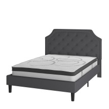 Flash Furniture SL-BM10-15-GG Queen Size Tufted Upholstered Platform Bed, Dark Gray Fabric with 10&quot; Pocket Spring Mattress