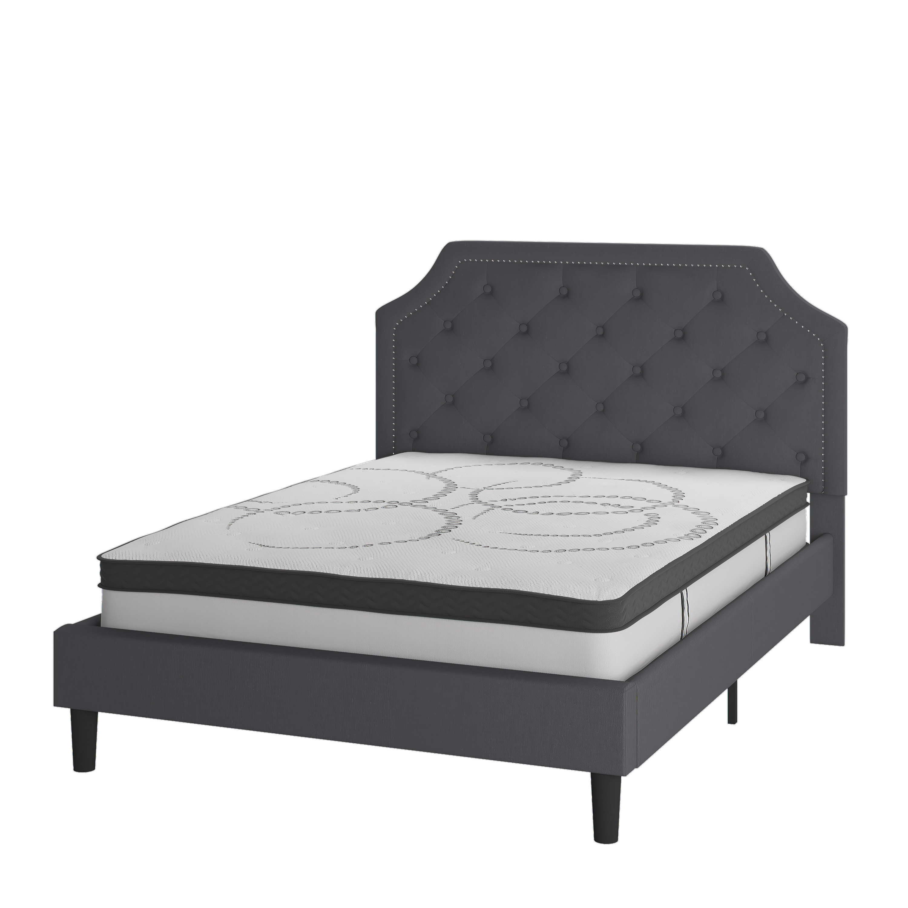 Flash Furniture SL-BM10-15-GG Queen Size Tufted Upholstered Platform Bed, Dark Gray Fabric with 10" Pocket Spring Mattress