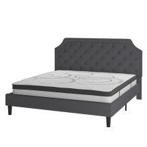 Flash Furniture SL-BM10-16-GG King Size Tufted Upholstered Platform Bed, Dark Gray Fabric with 10" Pocket Spring Mattress