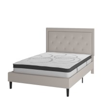 Flash Furniture SL-BM10-18-GG Full Size Tufted Upholstered Platform Bed, Beige Fabric with 10" Pocket Spring Mattress