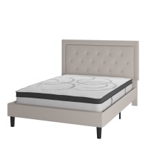 Flash Furniture SL-BM10-19-GG Queen Size Tufted Upholstered Platform Bed, Beige Fabric with 10" Pocket Spring Mattress