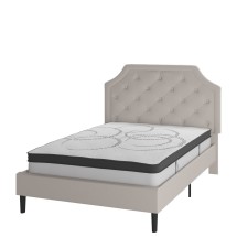 Flash Furniture SL-BM10-2-GG Full Size Tufted Upholstered Platform Bed, Beige Fabric with 10&quot; Pocket Spring Mattress