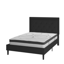 Flash Furniture SL-BM10-22-GG Full Size Tufted Upholstered Platform Bed, Black Fabric with 10&quot; Pocket Spring Mattress