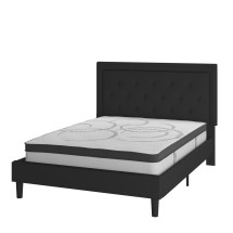 Flash Furniture SL-BM10-23-GG Queen Size Tufted Upholstered Platform Bed, Black Fabric with 10&quot; Pocket Spring Mattress