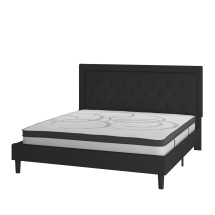 Flash Furniture SL-BM10-24-GG King Size Tufted Upholstered Platform Bed, Black Fabric with 10&quot; Pocket Spring Mattress