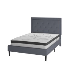 Flash Furniture SL-BM10-26-GG Full Size Tufted Upholstered Platform Bed, Light Gray Fabric with 10&quot; Pocket Spring Mattress