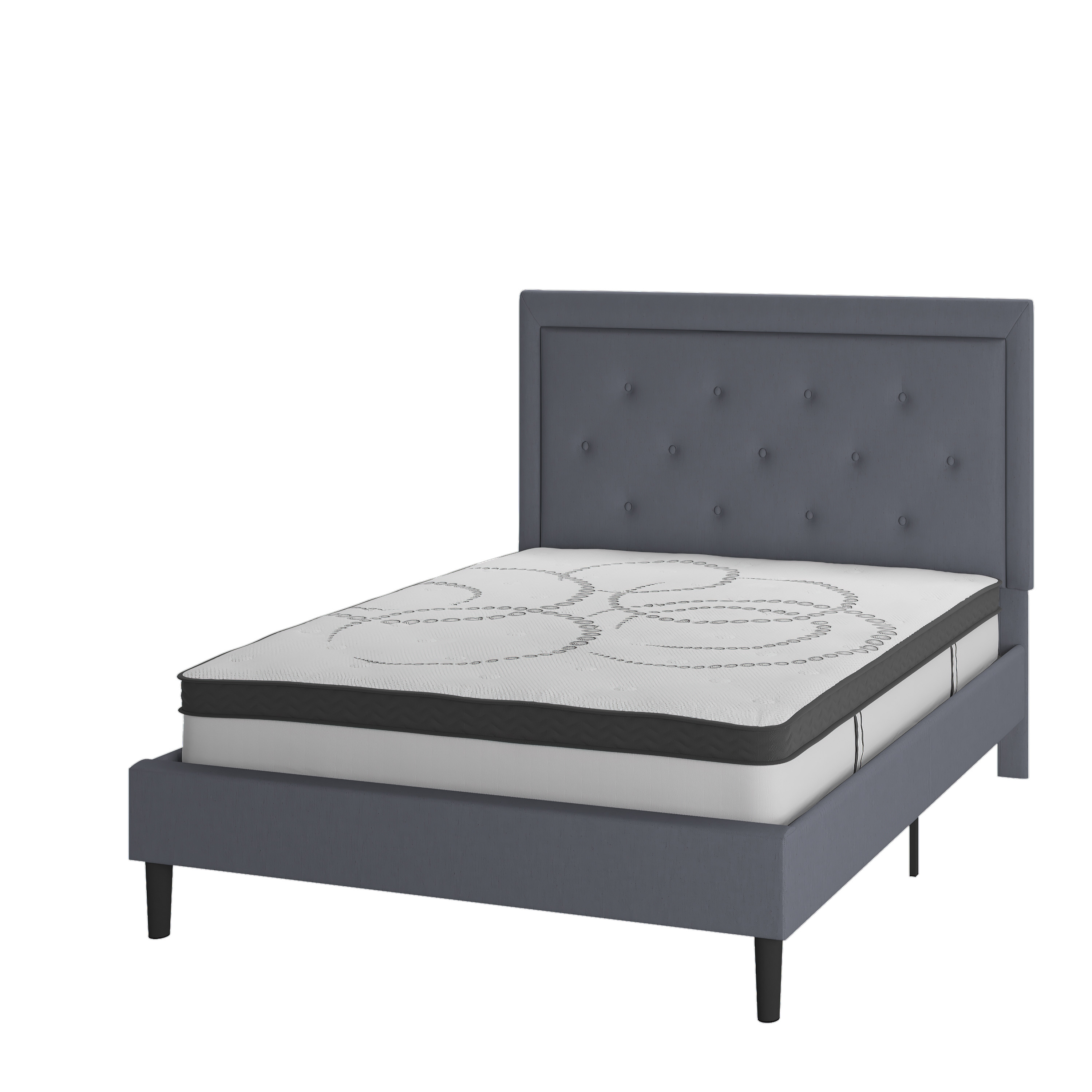 Flash Furniture SL-BM10-26-GG Full Size Tufted Upholstered Platform Bed, Light Gray Fabric with 10" Pocket Spring Mattress