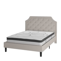 Flash Furniture SL-BM10-3-GG Queen Size Tufted Upholstered Platform Bed, Beige Fabric with 10" Pocket Spring Mattress