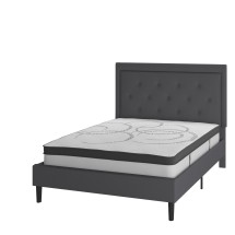 Flash Furniture SL-BM10-30-GG Full Size Tufted Upholstered Platform Bed, Dark Gray Fabric with 10&quot; Pocket Spring Mattress