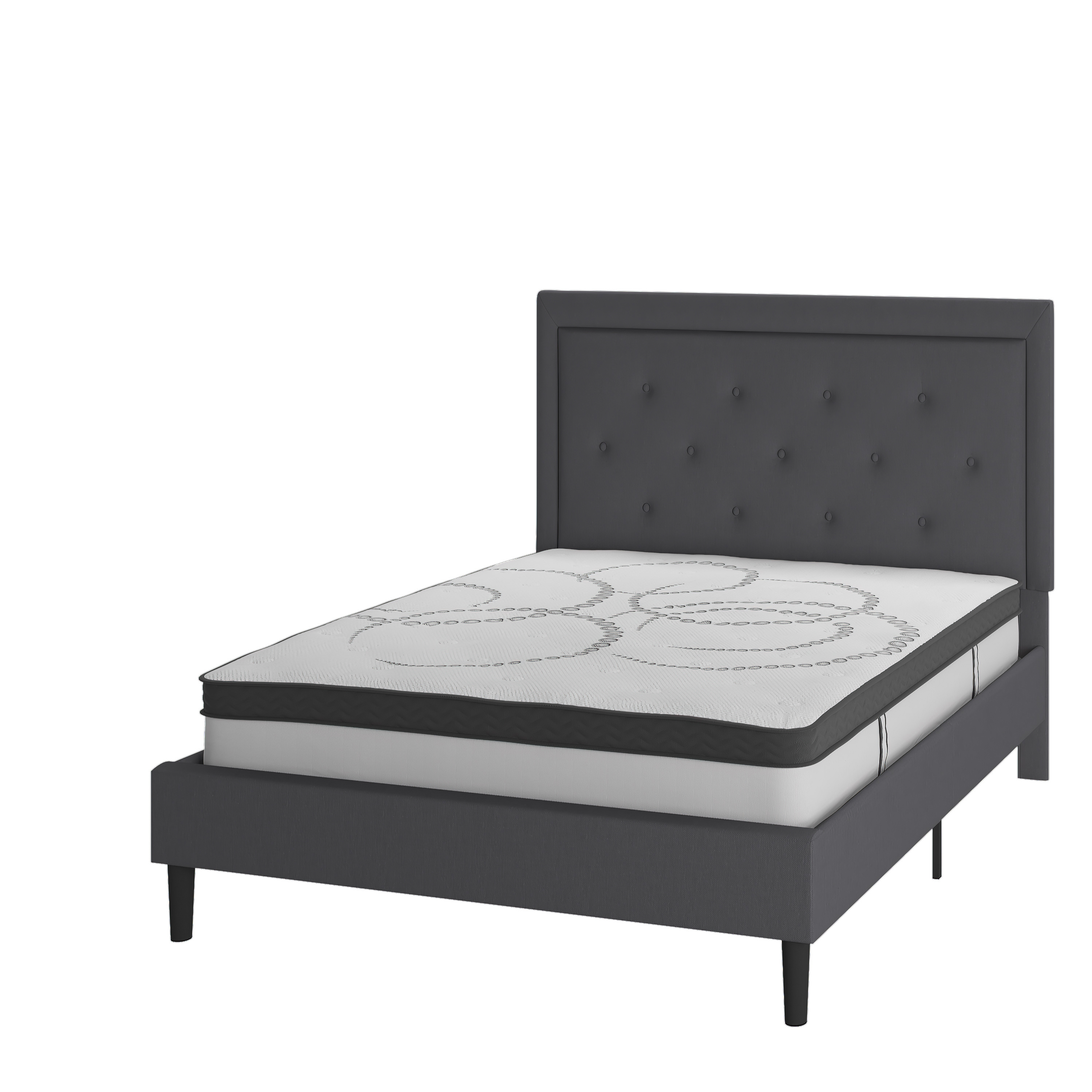 Flash Furniture SL-BM10-30-GG Full Size Tufted Upholstered Platform Bed, Dark Gray Fabric with 10" Pocket Spring Mattress