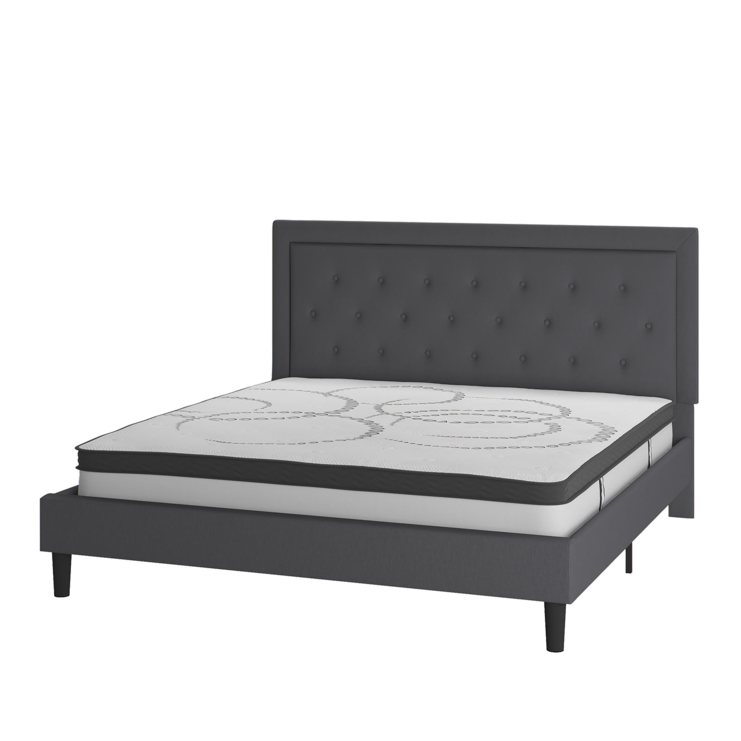 Flash Furniture SL-BM10-32-GG King Size Tufted Upholstered Platform Bed, Dark Gray Fabric with 10" Pocket Spring Mattress