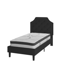 Flash Furniture SL-BM10-5-GG Twin Size Tufted Upholstered Platform Bed, Black Fabric with 10&quot; Pocket Spring Mattress