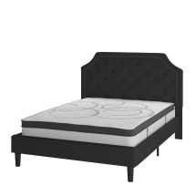 Flash Furniture SL-BM10-7-GG Queen Size Tufted Upholstered Platform Bed, Black Fabric with 10&quot; Pocket Spring Mattress