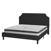 Flash Furniture SL-BM10-8-GG King Size Tufted Upholstered Platform Bed, Black Fabric with 10&quot; Pocket Spring Mattress