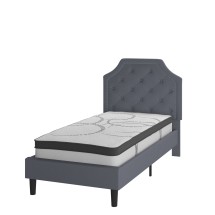 Flash Furniture SL-BM10-9-GG Twin Size Tufted Upholstered Platform Bed, Light Gray Fabric with 10&quot; Pocket Spring Mattress