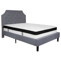 Flash Furniture SL-BMF-10-GG Full Size Tufted Upholstered Platform Bed, Light Gray Fabric with Memory Foam Mattress