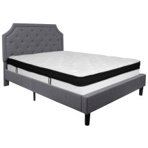 Flash Furniture SL-BMF-11-GG Queen Size Tufted Upholstered Platform Bed, Light Gray Fabric with Memory Foam Mattress