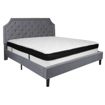 Flash Furniture SL-BMF-12-GG King Size Tufted Upholstered Platform Bed, Light Gray Fabric with Memory Foam Mattress