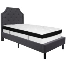 Flash Furniture SL-BMF-13-GG Twin Size Tufted Upholstered Platform Bed, Dark Gray Fabric with Memory Foam Mattress