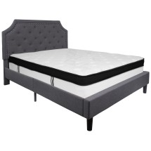 Flash Furniture SL-BMF-15-GG Queen Size Tufted Upholstered Platform Bed, Dark Gray Fabric with Memory Foam Mattress