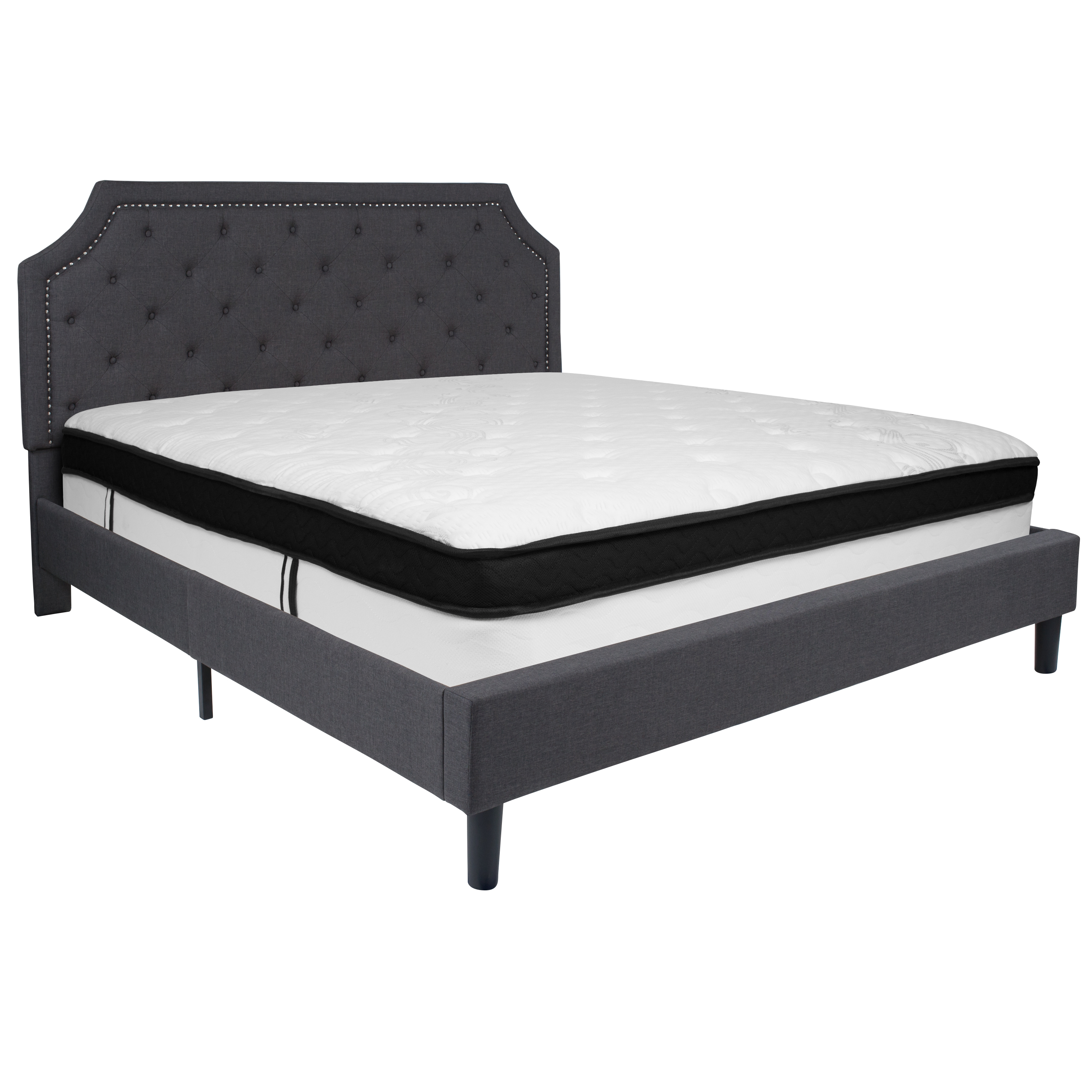 Flash Furniture SL-BMF-16-GG King Size Tufted Upholstered Platform Bed, Dark Gray Fabric with Memory Foam Mattress