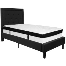 Flash Furniture SL-BMF-21-GG Twin Size Tufted Upholstered Platform Bed, Black Fabric with Memory Foam Mattress