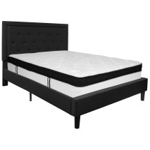 Flash Furniture SL-BMF-23-GG Queen Size Tufted Upholstered Platform Bed, Black Fabric with Memory Foam Mattress