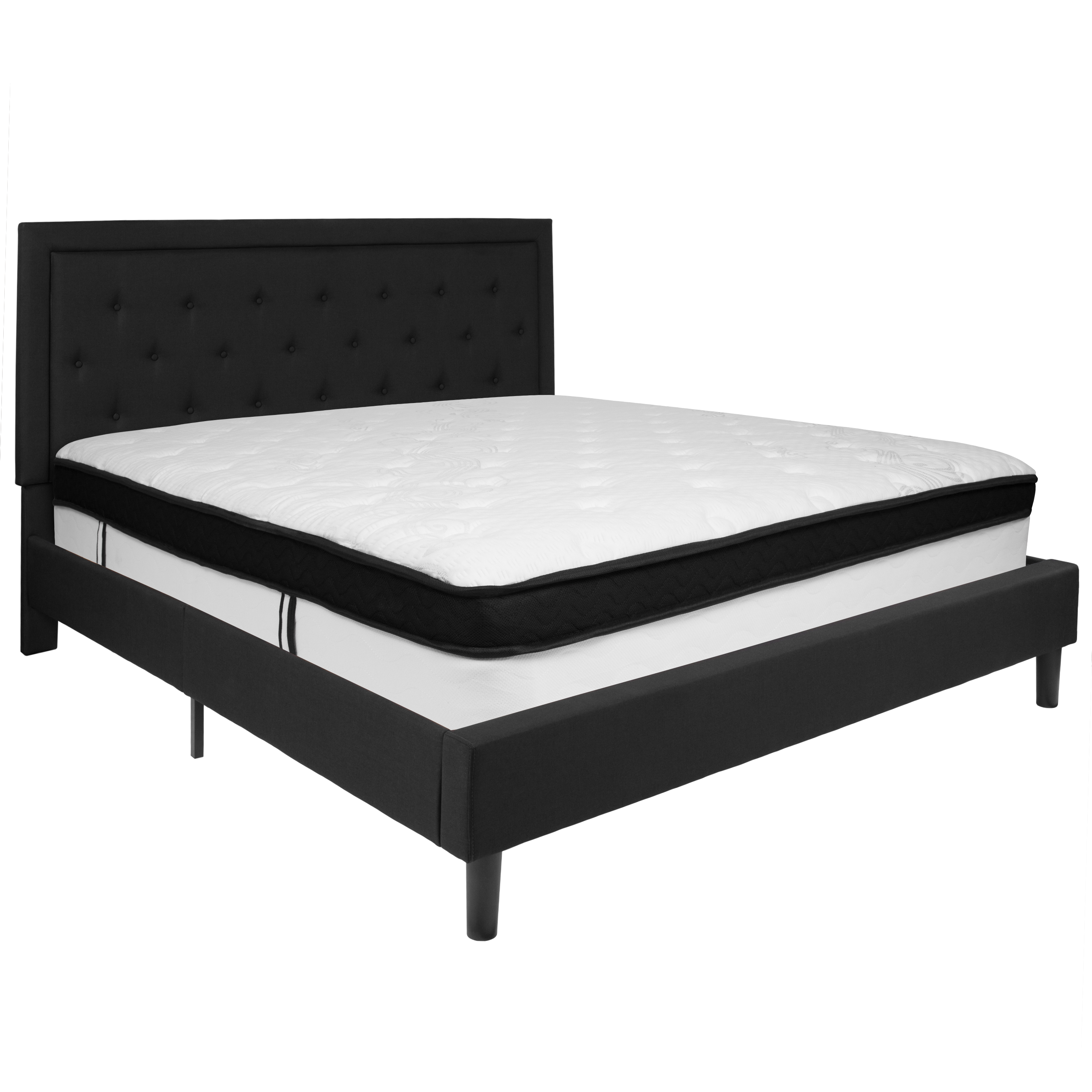 Flash Furniture SL-BMF-24-GG King Size Tufted Upholstered Platform Bed, Black Fabric with Memory Foam Mattress