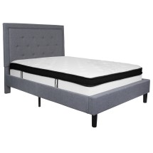 Flash Furniture SL-BMF-26-GG Full Size Tufted Upholstered Platform Bed, Light Gray Fabric with Memory Foam Mattress