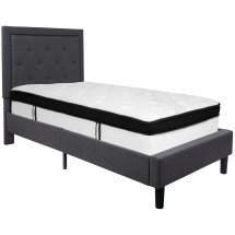 Flash Furniture SL-BMF-29-GG Twin Size Tufted Upholstered Platform Bed, Dark Gray Fabric with Memory Foam Mattress