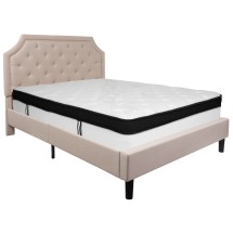 Flash Furniture SL-BMF-3-GG Queen Size Tufted Upholstered Platform Bed, Beige Fabric with Memory Foam Mattress