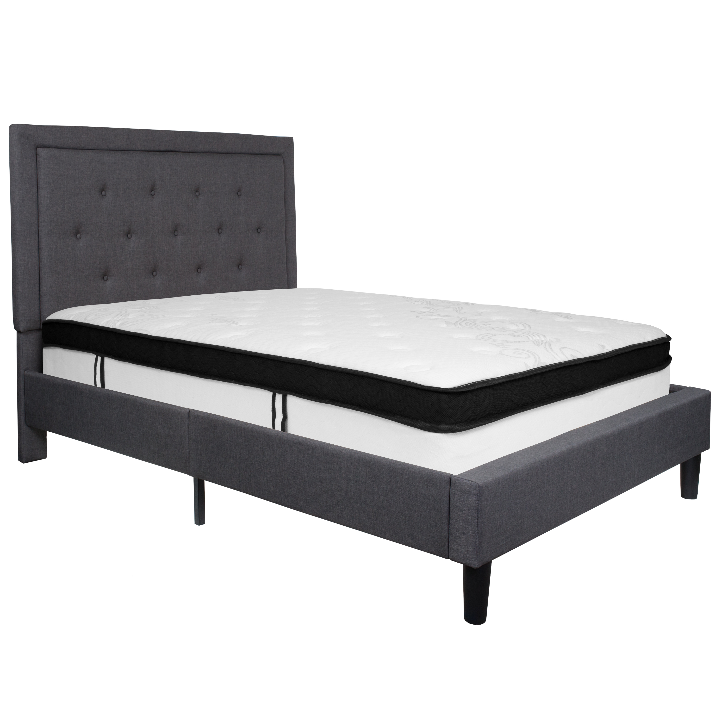 Flash Furniture SL-BMF-30-GG Full Size Tufted Upholstered Platform Bed, Dark Gray Fabric with Memory Foam Mattress