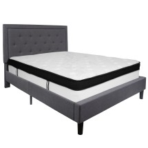 Flash Furniture SL-BMF-31-GG Queen Size Tufted Upholstered Platform Bed, Dark Gray Fabric with Memory Foam Mattress