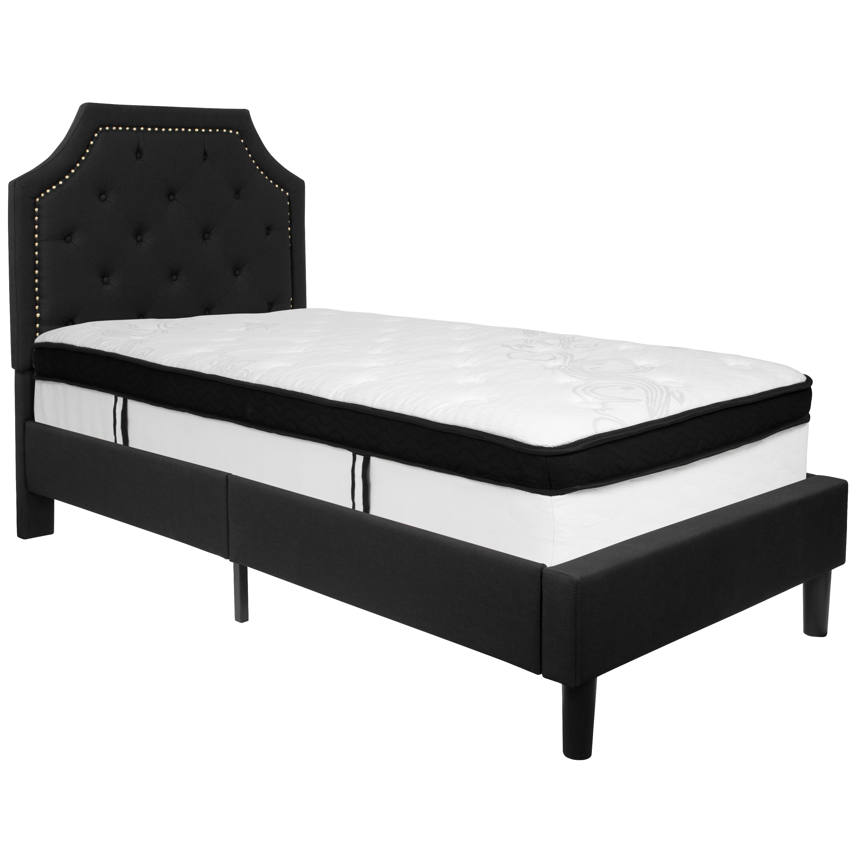 Flash Furniture SL-BMF-5-GG Twin Size Tufted Upholstered Platform Bed, Black Fabric with Memory Foam Mattress