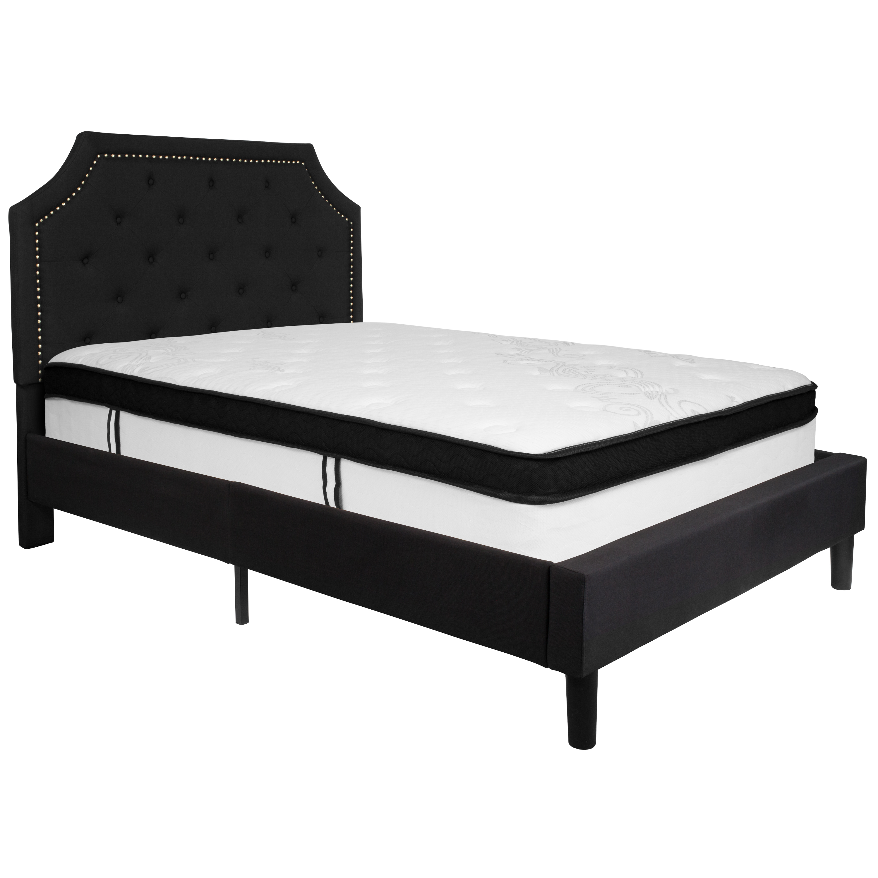 Flash Furniture SL-BMF-6-GG Full Size Tufted Upholstered Platform Bed, Black Fabric with Memory Foam Mattress