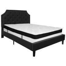 Flash Furniture SL-BMF-7-GG Queen Size Tufted Upholstered Platform Bed, Black Fabric with Memory Foam Mattress