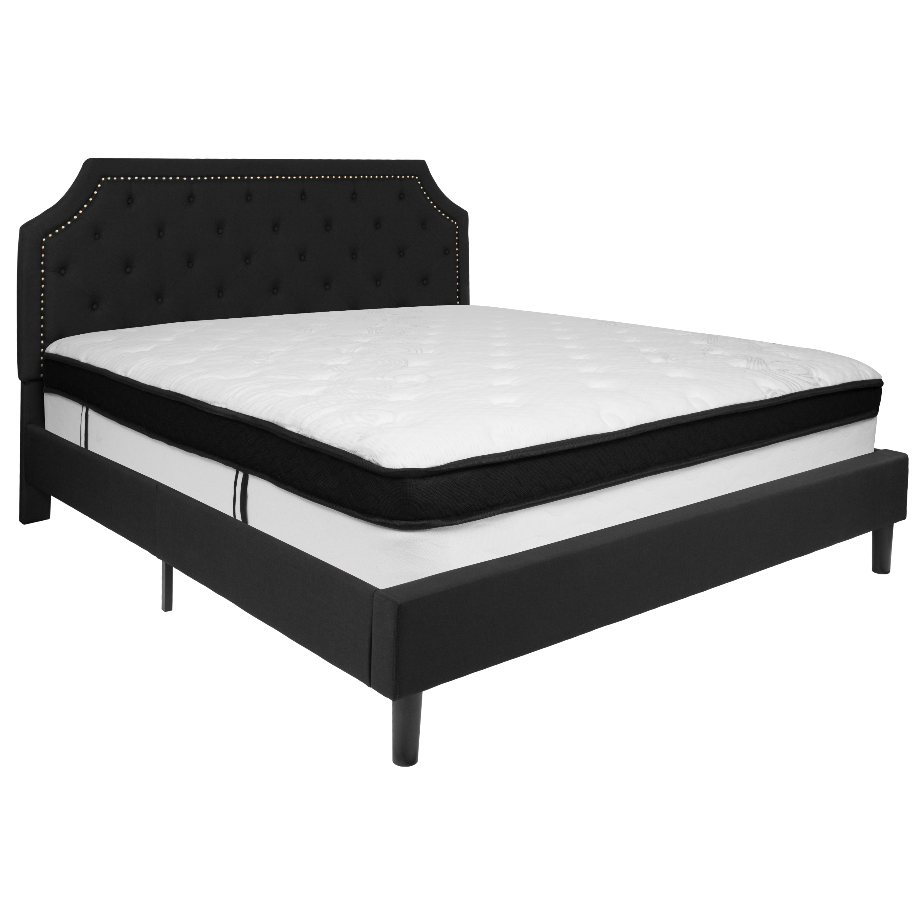 Flash Furniture SL-BMF-8-GG King Size Tufted Upholstered Platform Bed, Black Fabric with Memory Foam Mattress